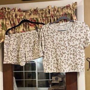 Le Lis Cream and Tan Leopard Print Women Shorts
